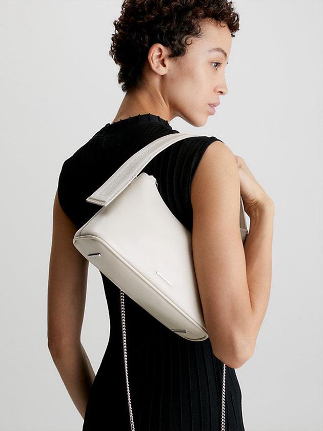 Beige Calvin Klein Small Vegan Leather Shoulder Women Bags | JAKX-54231