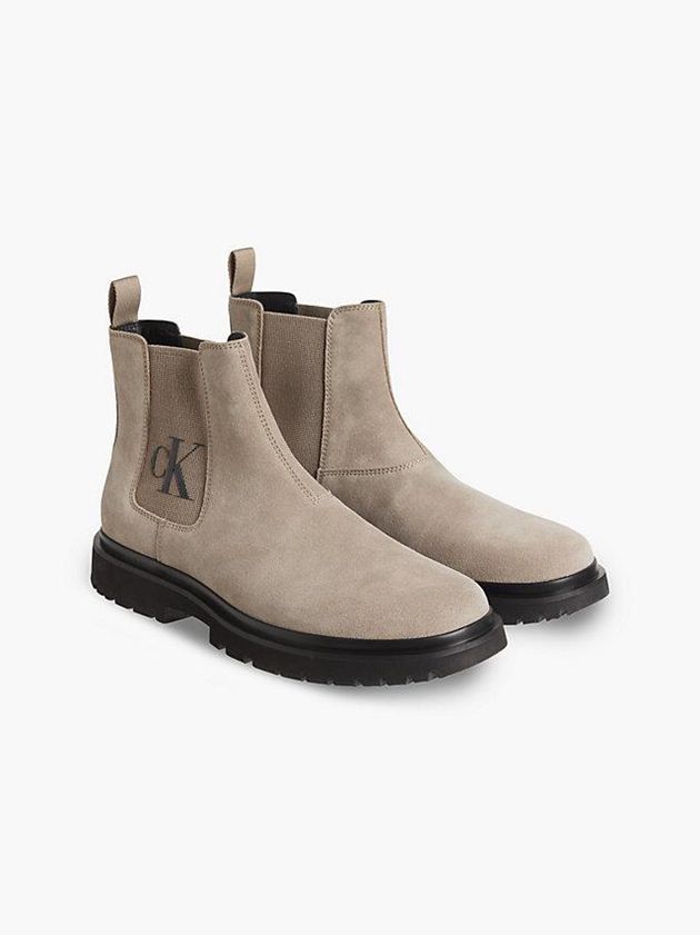 Beige Calvin Klein Suede Chelsea Men Boots | DHYC-51869