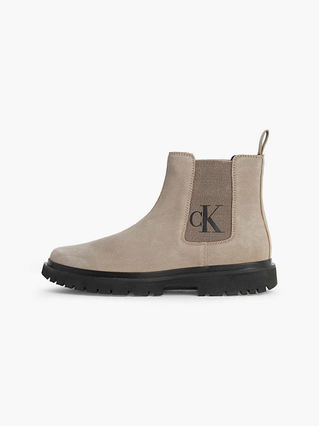 Beige Calvin Klein Suede Chelsea Men Boots | DHYC-51869