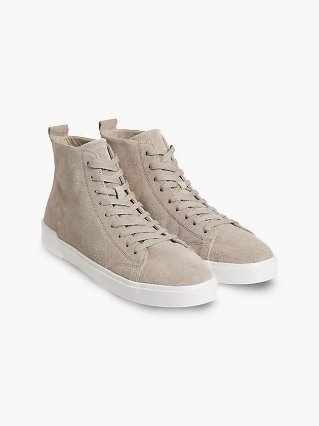 Beige Calvin Klein Suede High-Top Men Sneakers | TSUJ-26430