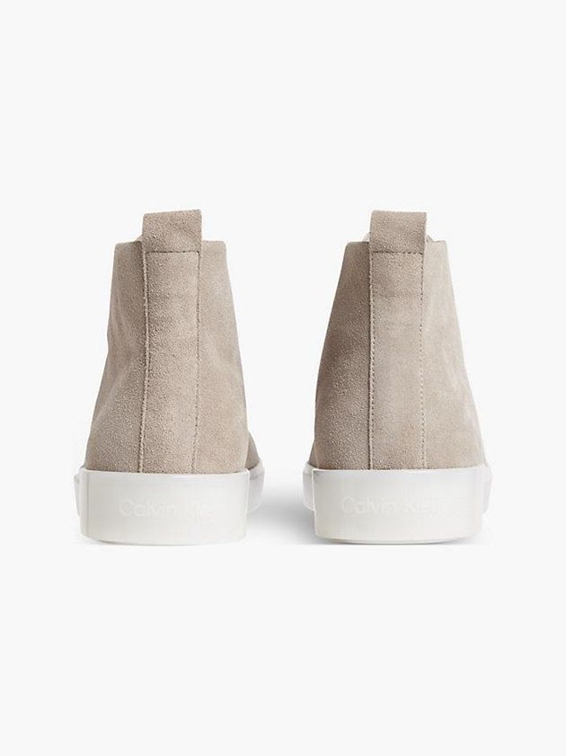 Beige Calvin Klein Suede High-Top Men Sneakers | TSUJ-26430