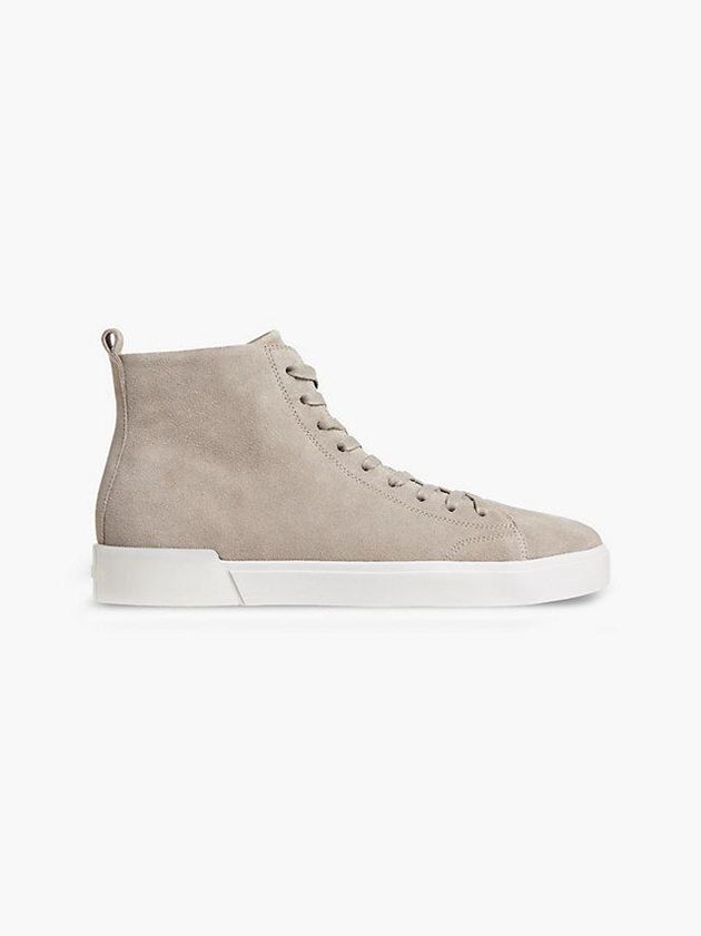 Beige Calvin Klein Suede High-Top Men Sneakers | TSUJ-26430
