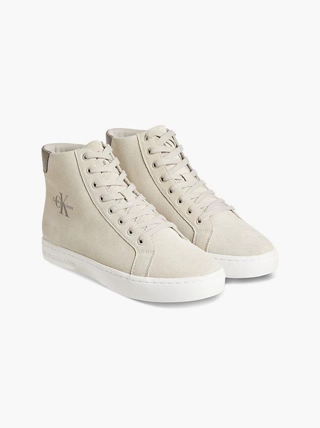 Beige Calvin Klein Suede High-Top Men Sneakers | BKNF-37690