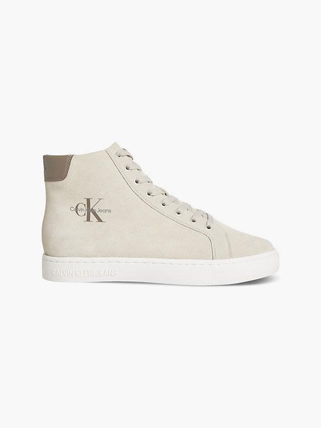 Beige Calvin Klein Suede High-Top Men Sneakers | BKNF-37690
