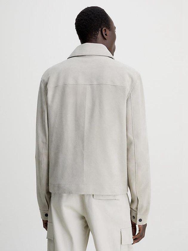 Beige Calvin Klein Suede Shirt Men Jacket | RFQB-17629