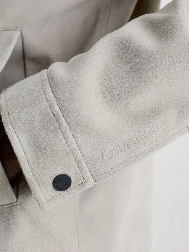 Beige Calvin Klein Suede Shirt Men Jacket | RFQB-17629