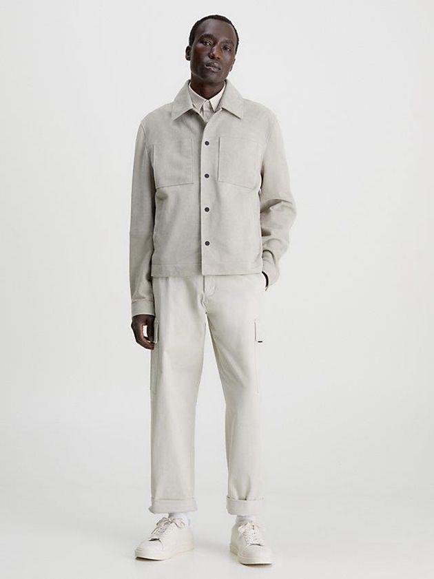 Beige Calvin Klein Suede Shirt Men Jacket | RFQB-17629