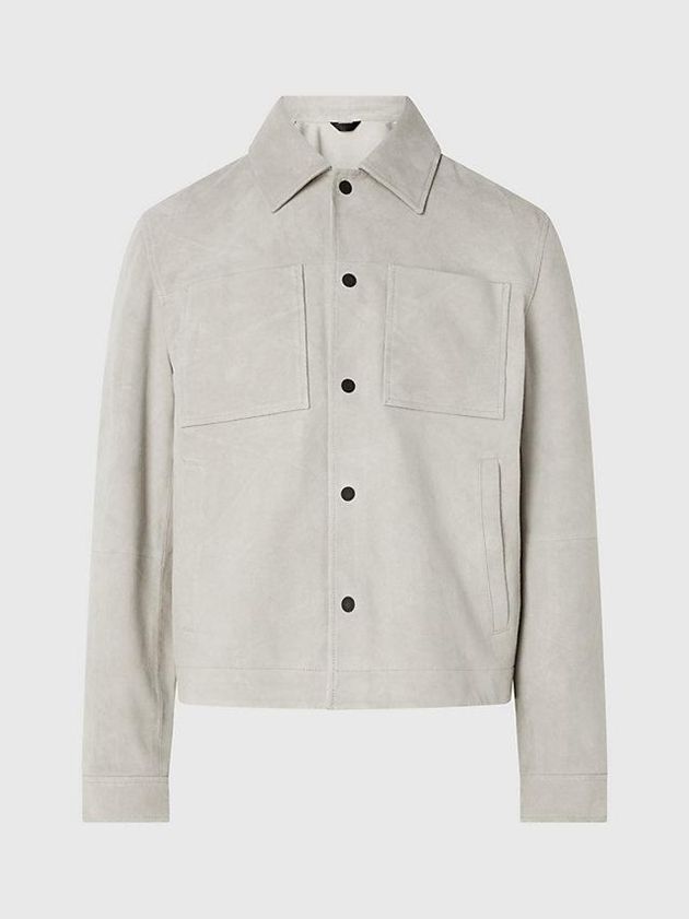 Beige Calvin Klein Suede Shirt Men Jacket | RFQB-17629