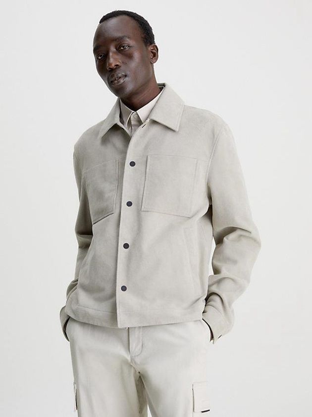 Beige Calvin Klein Suede Shirt Men Jacket | RFQB-17629