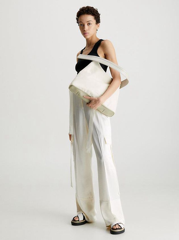 Beige Calvin Klein Sustainable Canvas Shoulder Women Bags | HDRV-43908