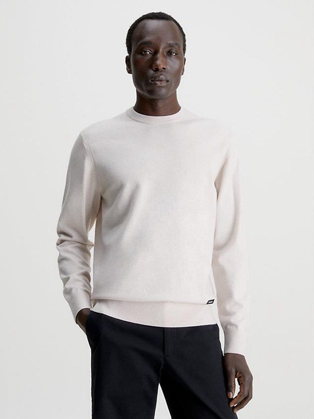Beige Calvin Klein Tencel Blend Jumper Men Sweater | BDKV-51978