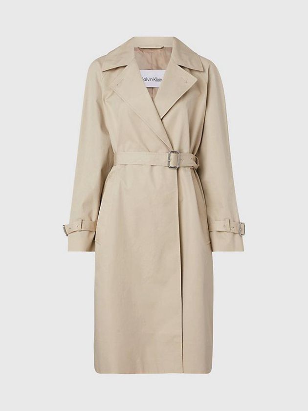 Beige Calvin Klein Twill Trench Women Coat | OFXI-94083