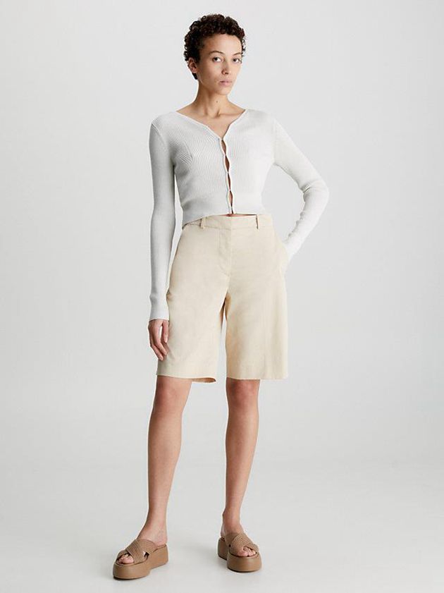 Beige Calvin Klein Twill Women Shorts | UQRV-93475