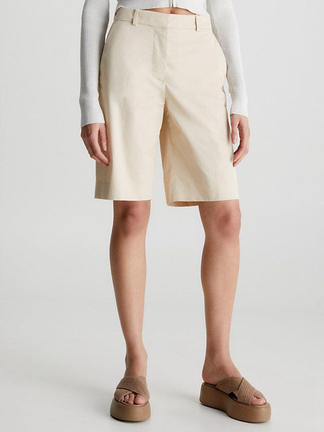 Beige Calvin Klein Twill Women Shorts | UQRV-93475