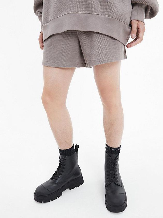 Beige Calvin Klein Unisex Waffle Cotton - CK Standards Men Shorts | EICF-51827