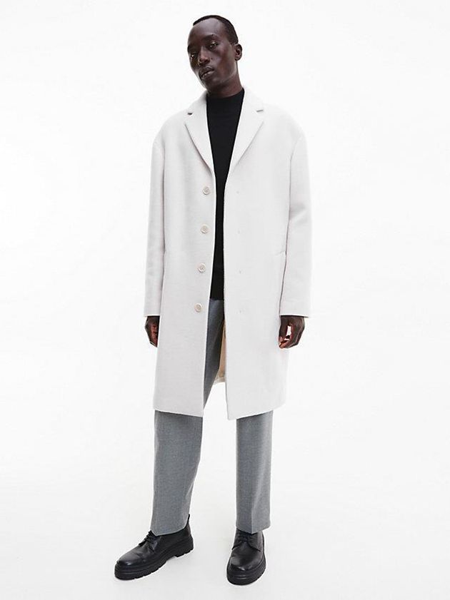 Beige Calvin Klein Virgin Wool Men Coat | NWZB-42319