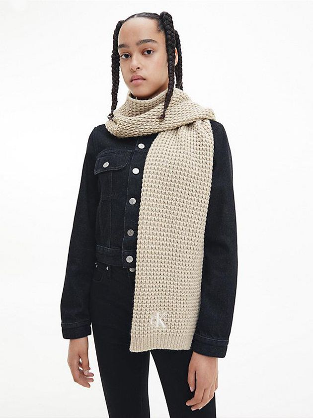Beige Calvin Klein Waffle Knit Women Scarf | HIKF-18623
