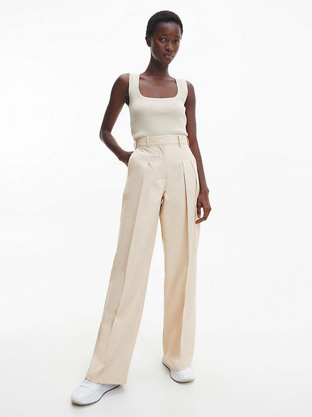 Beige Calvin Klein Wide Leg Recycled Twill Women Pants | UBVZ-62519