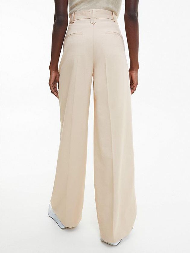 Beige Calvin Klein Wide Leg Recycled Twill Women Pants | UBVZ-62519