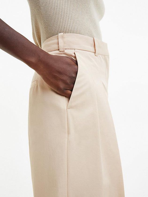 Beige Calvin Klein Wide Leg Recycled Twill Women Pants | UBVZ-62519