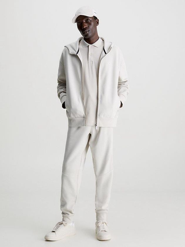 Beige Calvin Klein Zip Up Men Hoodie | CPIG-43672