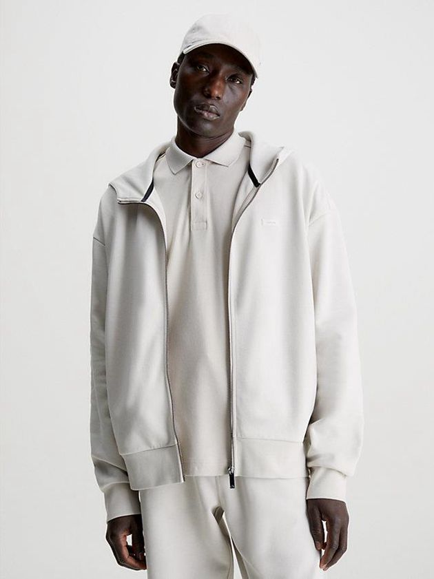 Beige Calvin Klein Zip Up Men Hoodie | CPIG-43672