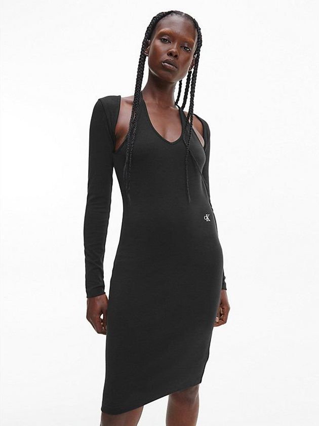 Black Calvin Klein 2-In-1 Bodycon Midi Women Dress | XUVP-94170