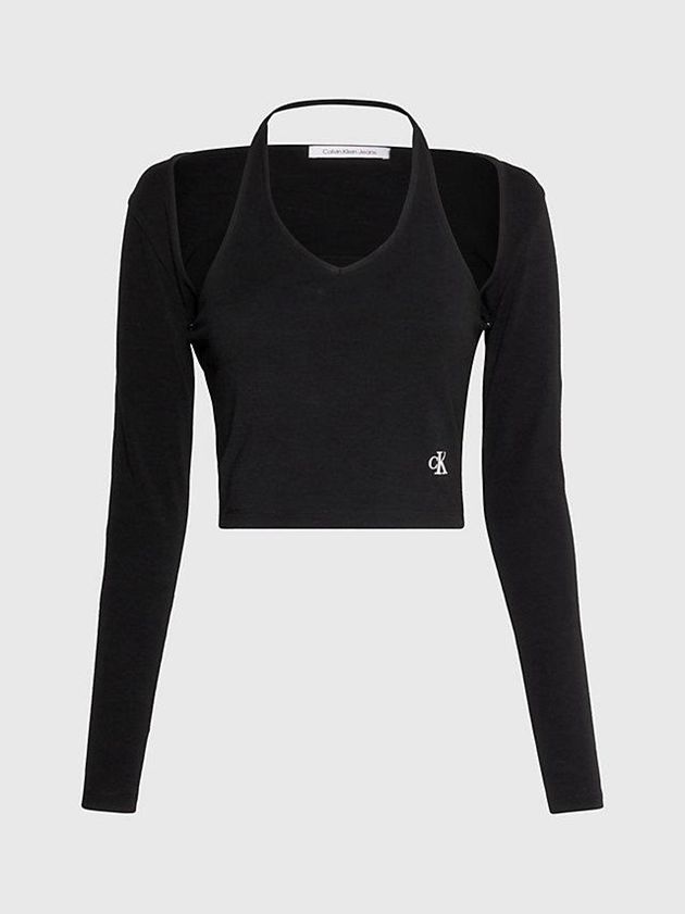 Black Calvin Klein 2-In-1 Long Sleeve Women Top | LGUT-39716