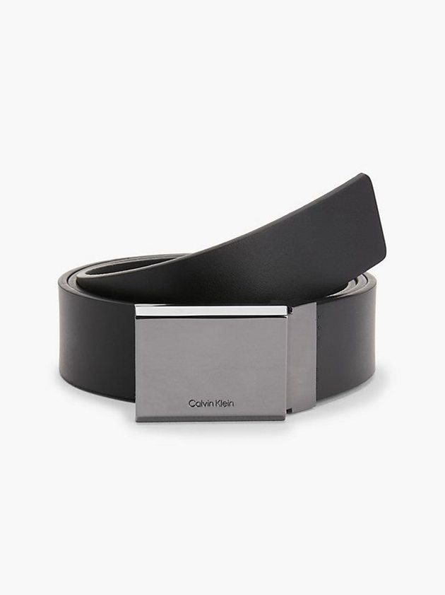 Black Calvin Klein 2 Buckle Leather Gift Set Men Belt | HQXF-53816