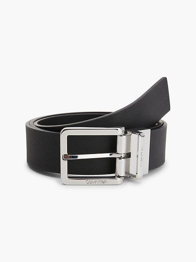 Black Calvin Klein 2 Buckle Leather Gift Set Men Belt | HQXF-53816