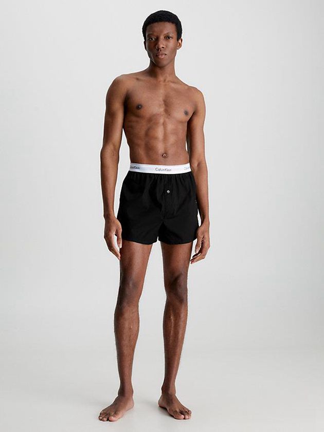 Black Calvin Klein 2 Pack Slim Fit Boxers - Modern Cotton Men Briefs | BWRI-90451