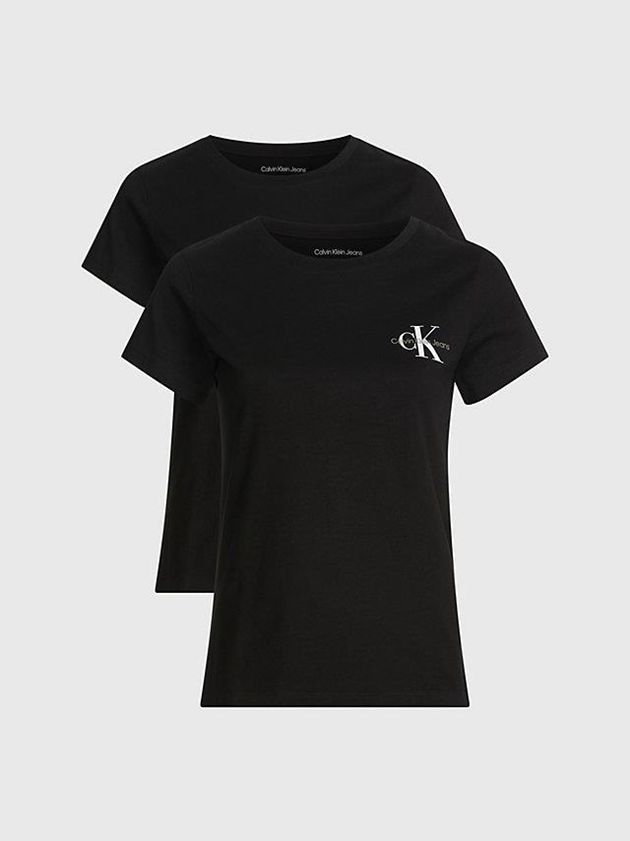 Black Calvin Klein 2 Pack Slim Women T-Shirt | KNTC-79638
