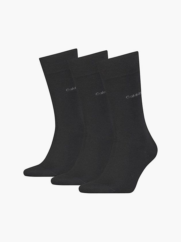 Black Calvin Klein 3 Pack Crew Men Socks | SJHZ-04125