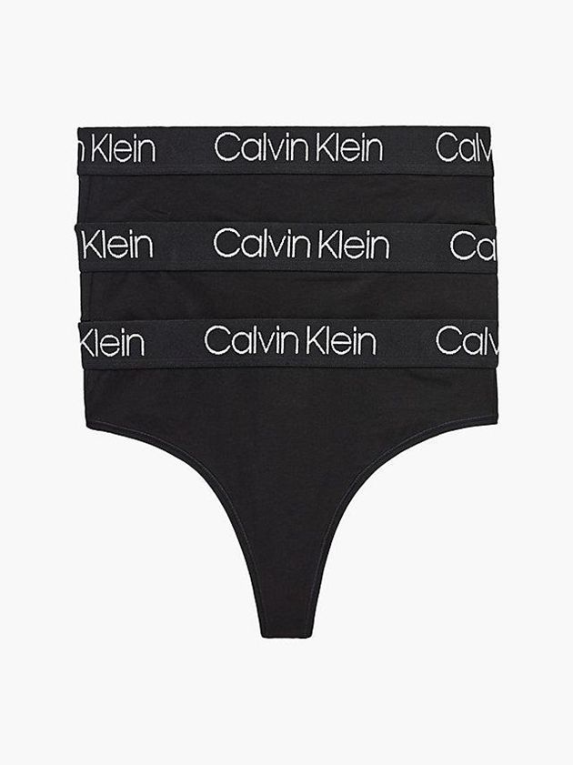 Black Calvin Klein 3 Pack High Waisted - Body Women Thong | QBAT-51740