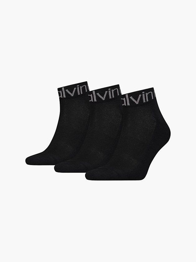 Black Calvin Klein 3 Pack Logo Ankle Men Socks | YUKG-61439