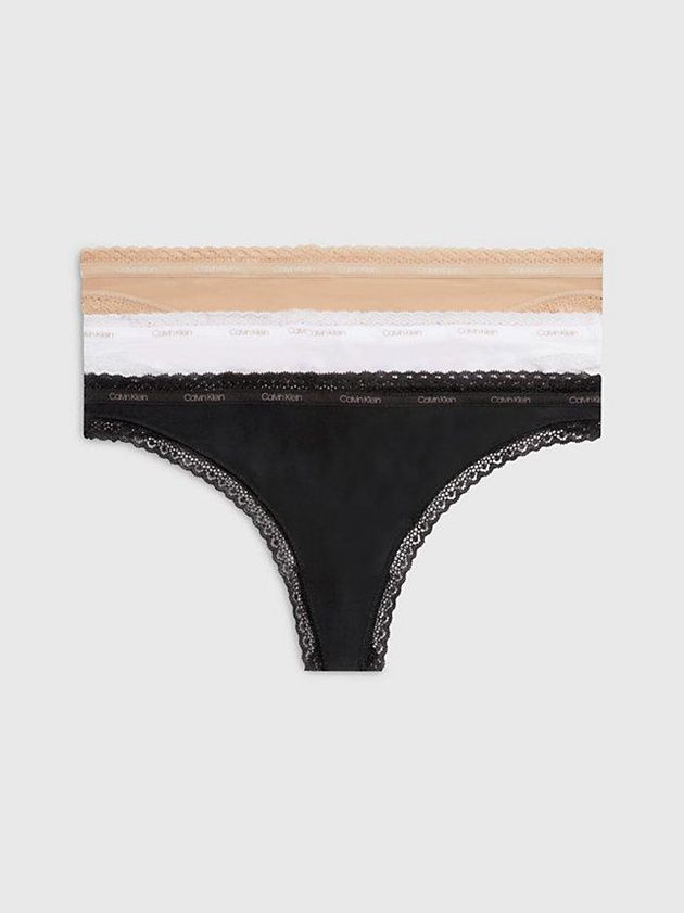 Black Calvin Klein 3 Pack - Bottoms Up Women Thong | SBYQ-97840