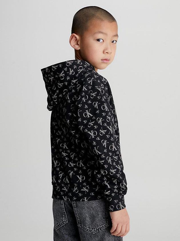 Black Calvin Klein Allover Logo Boys's Hoodie | FUDS-68213