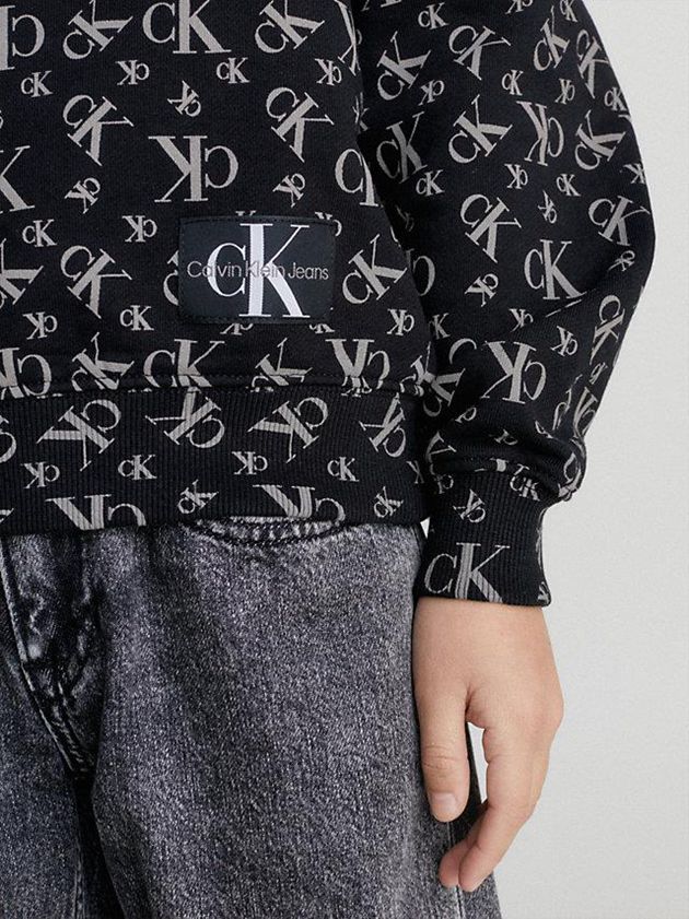 Black Calvin Klein Allover Logo Boys's Hoodie | FUDS-68213