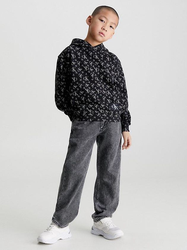 Black Calvin Klein Allover Logo Boys's Hoodie | FUDS-68213
