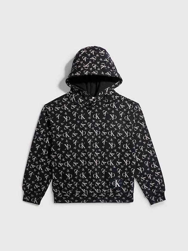 Black Calvin Klein Allover Logo Boys's Hoodie | FUDS-68213