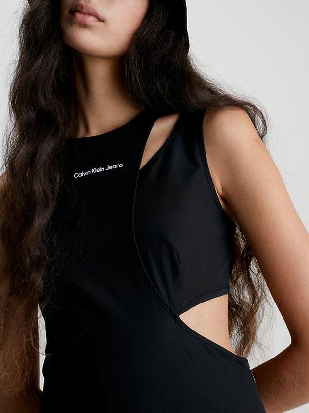 Black Calvin Klein Asymmetric Cut Out Bodycon Women Dress | DIPG-95401
