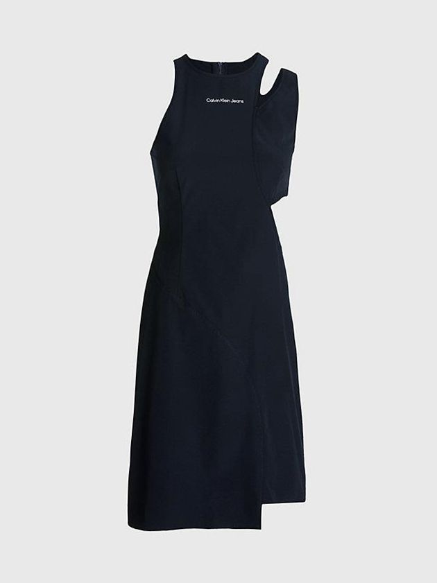 Black Calvin Klein Asymmetric Cut Out Bodycon Women Dress | DIPG-95401