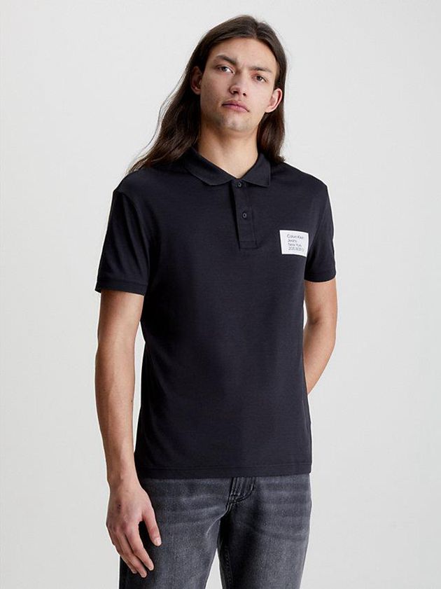 Black Calvin Klein Badge Men Polo Shirt | ZGVO-87256