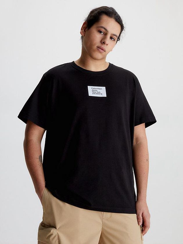 Black Calvin Klein Badge Men T-Shirt | RHKD-74956