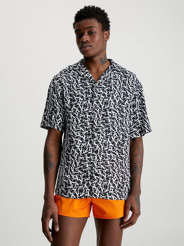 Black Calvin Klein Beach - CK Monogram Men Shirts | QUOB-49013
