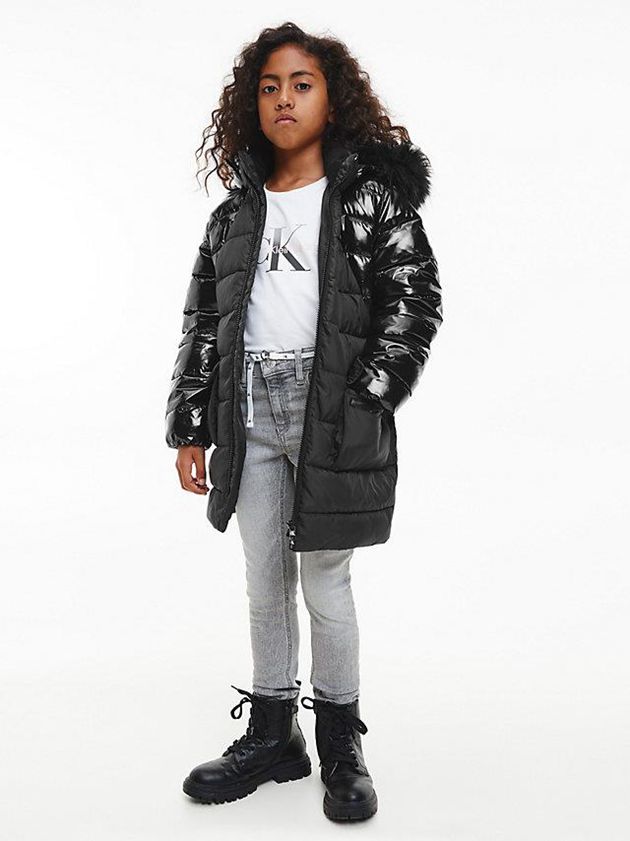 Black Calvin Klein Belted Puffer Coat Girls's Jacket | OJRK-35978