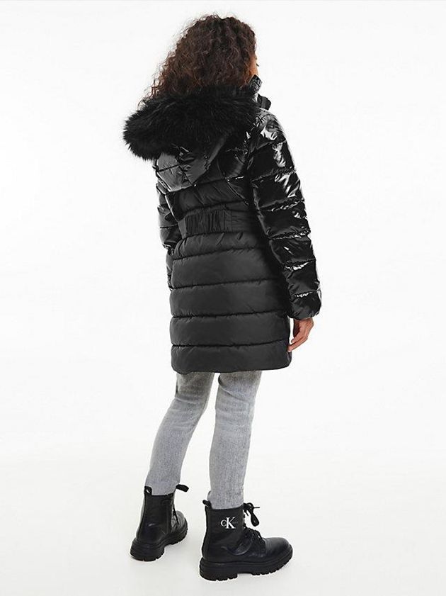 Black Calvin Klein Belted Puffer Coat Girls's Jacket | OJRK-35978
