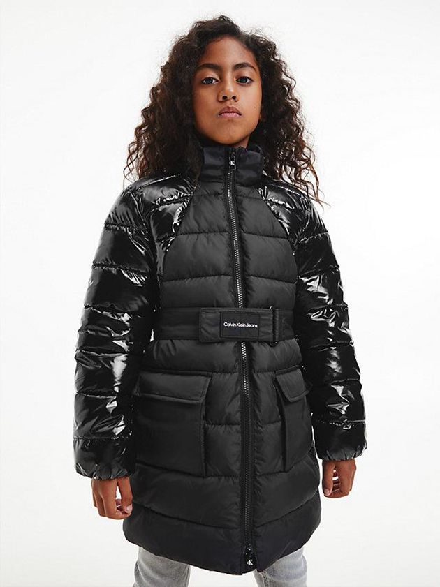Black Calvin Klein Belted Puffer Coat Girls's Jacket | OJRK-35978