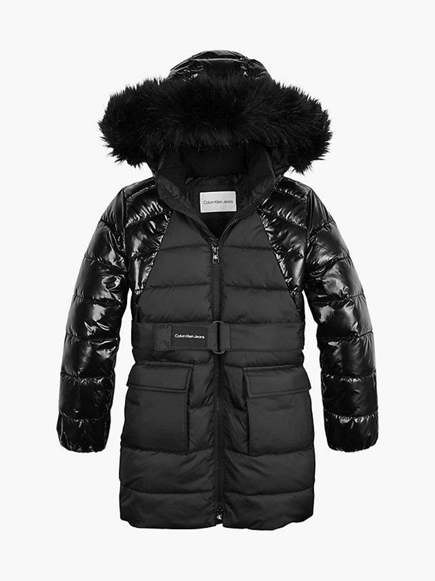 Black Calvin Klein Belted Puffer Coat Girls's Jacket | OJRK-35978