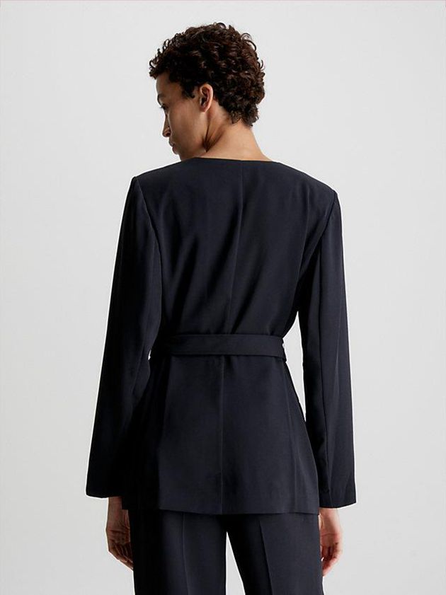Black Calvin Klein Belted Twill Blazer Women Jacket | MEQS-43602